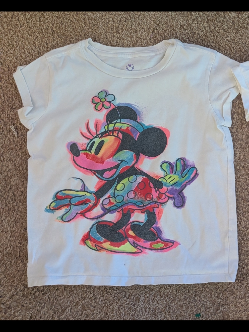 VINTAGE Disney Store White Girls Minnie Mouse Neon Graphic Tee
